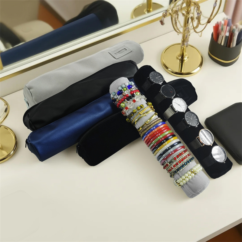 Travel Jewellery & Accessories Organiser - PU deri kadife mücevher rulo çantası,