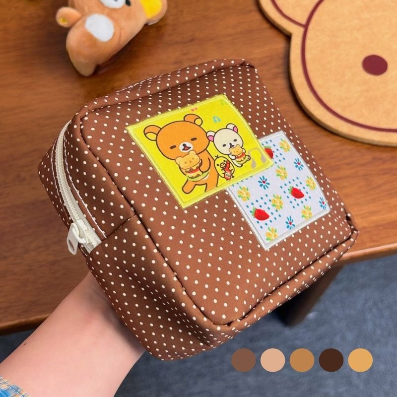 Travel Accessories Cute - Kawaii Rilakkuma Kahverengi Puantiyeli Kozmetik Çantası