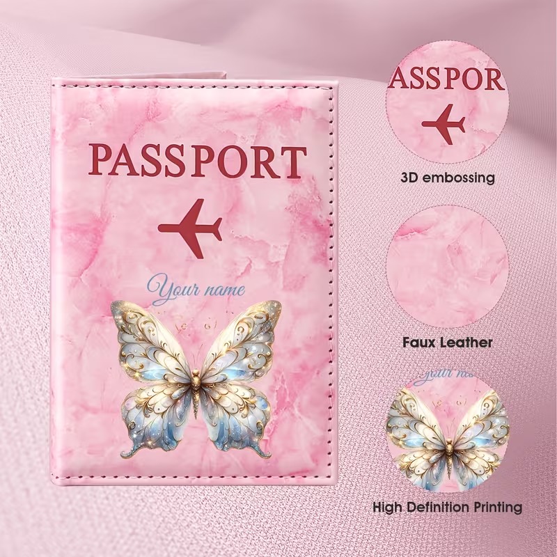 Travel Accessories Designer - Özel İsimli Kelebek Desenli Pasaportluk, Pasaportları,
