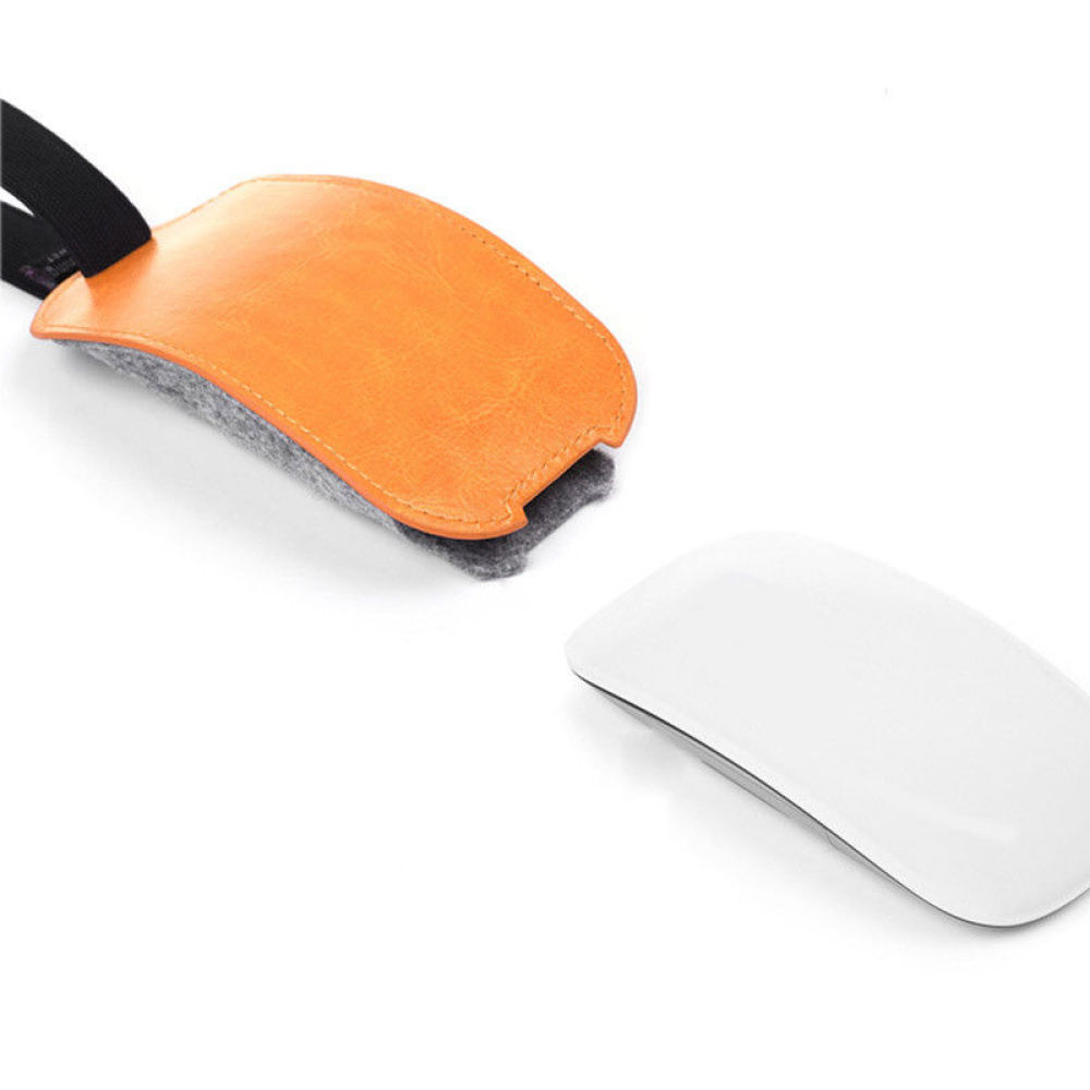 Travel Accessories Apple - Turuncu PU Deri Keçe Fare Kılıfı